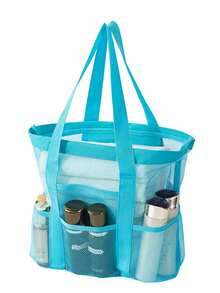 Large Mesh Beach Bag - Anti-Sand Swimming Tote Bag, Extra Large Capacity Family Foldable Lightweight Pool Cruise Essentials, With Zipper, Perfect For Commuting, Outdoor, Travel, Camping, Vacation, School, Dorm Necessities