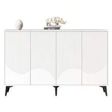 White Sideboard, 160 Cm Wide, Multifunctional Sideboard, Chest Of Drawers, Highboard With Adjustable Shelves, 4 Doors, Metal Legs - 白色 - 查看 1