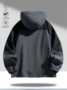 Men's Lightweight Casual Hooded Jacket, Loose Versatile Windbreaker, Spring/Autumn Zipper Design Utility Jacket, Suitable For Daily Wear, Gatherings, Hiking, Trekking And Various Occasions - Dark Grey - View 2