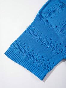 ANDREILEE Men's Casual Loose Hollow Breathable Vacation Style Polo Collar Pullover Short Sleeve Knit Top, Spring & Summer - Blue - View 9