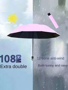 Large 12 Ribs Black Windproof Waterproof Folding Umbrella For Business Men's & Women's Travel, Reinforcement Umbrella For Both Rainy And Sunny Day For Windproof Travel Umbrella, Aluminum Shaft, Auto-Black, Lightweight, Strong UV Protection, Foldable, Compact, Portable, Auto Open, Rainproof, Sunshade