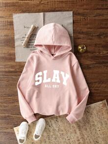 Tween Girl Graphic Print Thermal Lined Hoodie Sweatshirt, Warm & Comfortable For Autumn/Winter