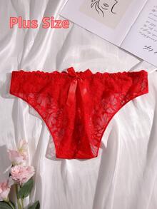 Plus Size Women's Hollow-Out Sheer Lace Open-Crotch Panties, Sexy Seamless Underwear