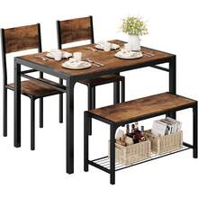 Mesas de Comedor para 4-5 Personas, Conjunto con 2 Sillas y 1 Banco (con Estante de Almacenamiento), Mesa de Comedor para Cocina/Café, Superficie Amplia 110*70*75cm (Marrón) - Marrón - Ver 7