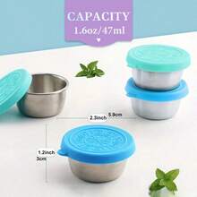 2/4/6/8pcs Reusable Stainless Steel Salad Dressing/Sauce Containers With Leak-Proof Silicone Lids, Suitable For Lunch Box, Work, School, Picnic, Travel, Christmas Party, Study Supplies - Multicolor - View 2