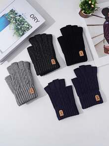 1 Pair Winter Warm Touchscreen Gloves - Wool & Down Filled Half Finger Gloves With Elastic Wrist Strap, Unisex Outdoor Cold Weather Gloves - Multicolor - View 1