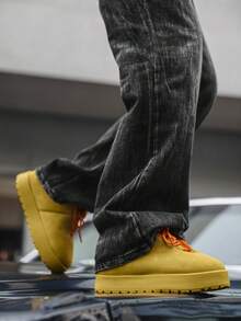 Milikuyou Men's Green Bread Shoes, Autumn/Winter Hong Kong Style Shoes, Skateboard Shoes, Sneakers, Ugly Cute Shoes, Walking Shoes, Platform Shoes, Solid Color Bestseller Shoes, Lace-Up Shoes, Size 39-46 - Khaki - View 11