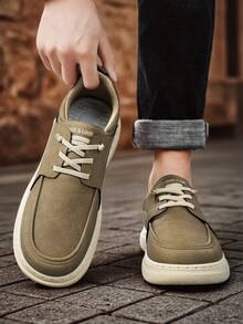 四季新款男士舒适软底运动鞋，休闲皮鞋，商务鞋，百搭时尚运动鞋，旅行鞋，一脚蹬乐福鞋，系带金属鞋眼 - 棕色 - 查看 7