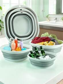 1/3 حوض غسيل قابل للطي، سلة غسيل، حوض بلاستيكي، حاوية تخزين موفرة للمساحة، ضروريات المنزل والسفر والتخييم، حوض للأطباق والغسيل - متعدد الألوان 3 قطع - مشاهدة 3