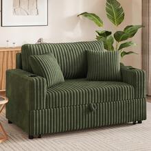 Green 52" 3-In-1 Convertible Pull-Out Sofa Bed Sleeper Loveseat With Reclining Backrest, Built-In Cup Holders, Pet-Friendly Corduroy Sofa For Small Space - Màu xanh lá cây đậm - Xem 3