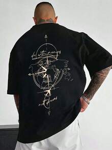 男士时尚印花宽松短袖T恤一件装 | 精致设计 | 夏季必备 | 易于搭配，展现您的风格 - 黑色 - 查看 1