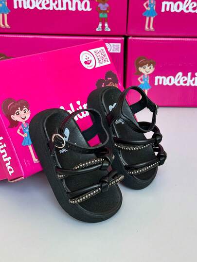 Sandália Infantil Bebê Menina Confortável Papete Tiras Strass Festa Brilho Fecho Fivela