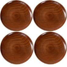 4PCS 6 Inch Handmade Japanese Round Wooden Plates, Solid Jujube Wood Fruit/Snack/Dessert Dishes Set - Redwood - View 6