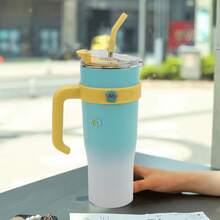 Taza de Gran Capacidad, Taza Térmica para Auto de 1140Ml, Taza de Oficina Simple con Combinación de Colores Degradados, Taza de Hielo de Acero Inoxidable, Termo de Estilo Deportivo, Mantiene el Calor o el Hielo (Pegatinas 3D DIY Aleatorias 0-4pcs) - Azul - Ver 16