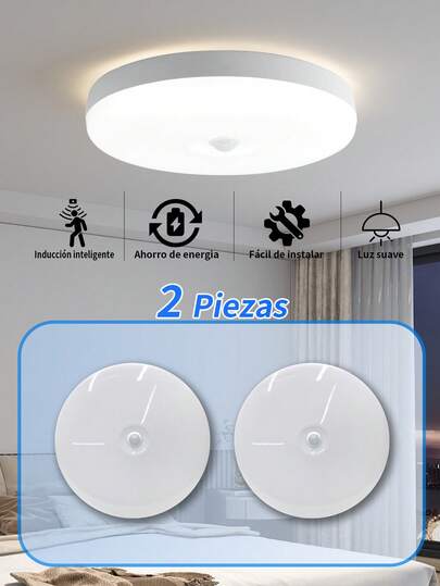 2 piezas Lampara LED Techo Plafón con Sensor de Movimiento 18W/12W,Luz Blanca 6500K Redondo Lampara de Techo para Cocina, Baño, Oficina, Porche, Garaje