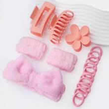 22pcs Pink Hair Care & Massage Set, Suitable For Women, Includes Hair Clips, Hair Ties, Wristbands, Scrunchies, Massage Tools, Face Brush, Scalp Brush, Comes With Luxury Cosmetic Bag, Great For Daily Skincare, Face Massage, Hair Accessories, Best Gift Choice - Multicolor - View 6