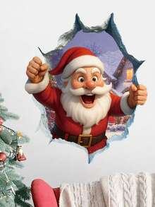 1 pieza Pegatina de ventana de Papá Noel bailando con patrón de globos, adhesivo de PVC removible y reutilizable para decoración navideña de puertas y paredes, adecuado para decoración moderna del hogar - Multicolor - Ver 12