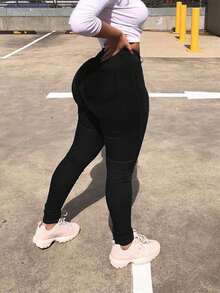 Women's Stretchy Skinny Jeans With Built-In Zipper, Easy On/Off, Leg-Straightening, Versatile For Daily/Commuting - màu đen - Xem 2