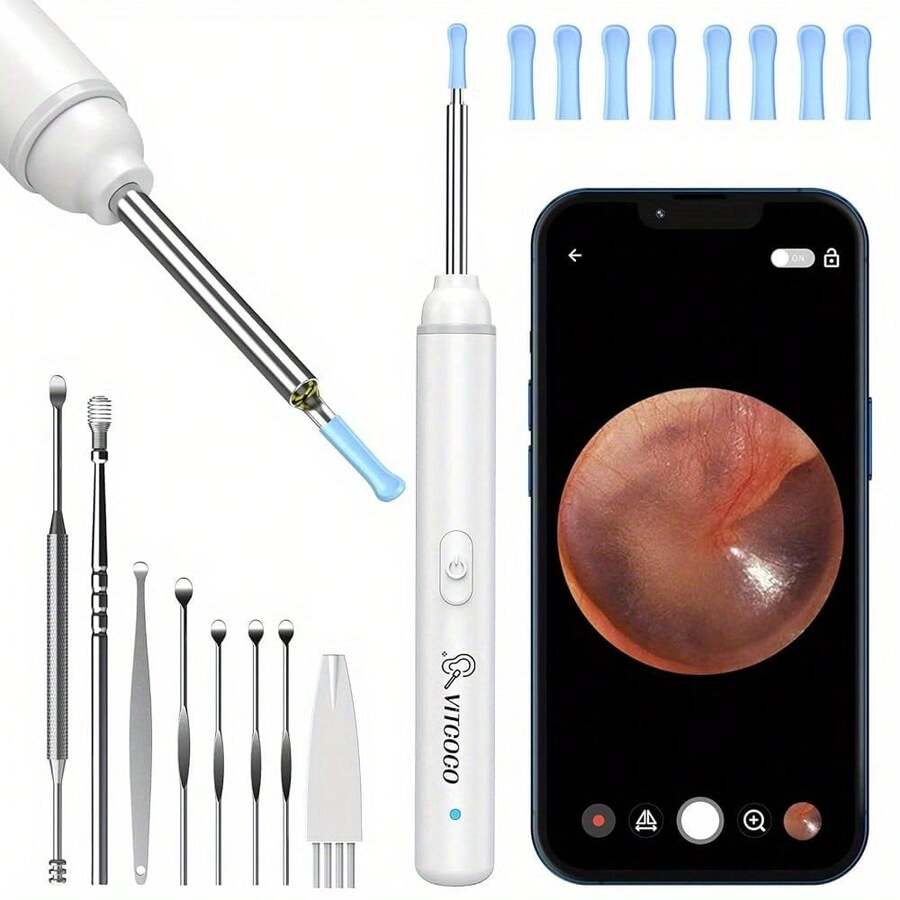 Earwax Removal Tool With Camera, Wireless Ear Wax Cleaner With 1920P HD Camera And Light For All  And Android Phones, Ear Cleaning Kit With 8 Pcs Ear Set - 白色 - 查看 1
