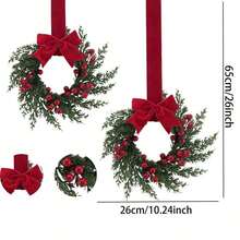 2pcs /1pc Christmas Wreaths With Ribbon, 26cm/10.24in Wreaths For Kitchen Cabinets, Christmas Window Wall Front Door Decorations, Small Christmas Wreaths - Compact Christmas Wreaths For Indoor Use, Fireplace Window Farmhouse Indoor Home Decorations - Multicolor - View 9