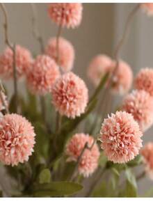 1束5支秋季蒲公英仿真花，仿丝花装饰，适用于客厅、餐桌、插花 - 粉色 - 查看 5