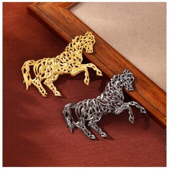 1pc Zodiac Hollow Horse Design Brooch, Unique Decoration For Clothes, Unisex