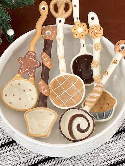 1PC Beautiful Dessert Soup Spoon, Ceramic Bread Spoon, Beautiful Berry Spoon, Muffin Pineapple And Croissant Dessert Spoon, Amazing Kitchen And Food Spoon,Kitchen Accessories,Soup Spoon,Croissant,Serving Spoons