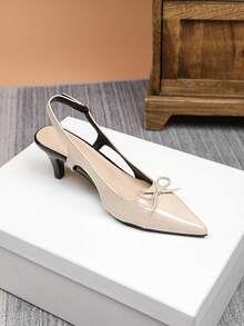 女士粗跟凉鞋，新款百搭法式露趾方头罗马凉鞋，时尚户外防滑橡胶鞋底柔和高跟女式小众设计高端凉鞋 - 杏色 - 查看 2