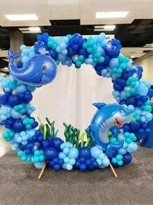113件海洋主題派對裝飾氣球，包含鯨魚與鯊魚箔氣球、藍色透明乳膠氣球，適用於海洋主題派對、水下主題生日裝飾、嬰兒洗禮 - 彩色 - 查看 6