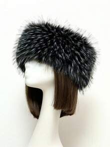 人造毛皮发箍和耳套套装 | 弹力蓬松狐狸毛波西米亚风发饰，女士适用 | 冬季节日派对头饰（1 套）蓬松发箍、毛绒耳罩、冬季发带、波西米亚风配饰、节日装备、情人节礼物