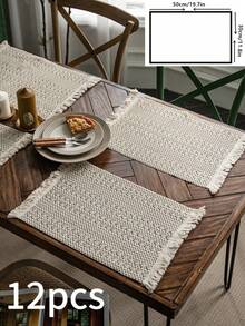 1/4/6/12件装波西米亚风编织餐垫，米色针织镂空长方形桌垫，厨房用品，防滑杯垫，适用于日常使用、节日、聚会、派对、婚礼、晚宴、家居装饰，复古风格 - 米色 - 查看 8
