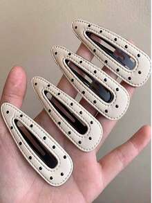 2pcs Fashionable Simple Elegant Versatile Black & White Polka Dot Leather Hair Clips, Suitable For Women Everyday Wear, Gifts, Claw Clips, Hair Claws, Hair Slide, Hair Barrettes, School Stuff, Hair Accessories