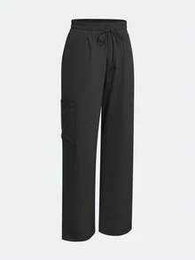 cimmuovere 女士/哺乳裤，舒适裤子，纯色简约多口袋拉链裤 - 黑色 - 查看 3