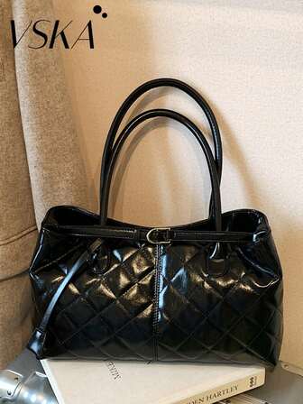 "Diamond Quilt" Light Luxury Padded Handbag | Deep Brown Gloss * Fringe Rhythm Unlock Urban Lady Commuting Aest --Metal Buckle * Double Zipper Compartment A Complete Set Of Equipment Interprets The Balance Philosophy Of Delicacy And Practicality, The Calfskin Is Covered Three-Dimensional Diamond Quilt Stitching