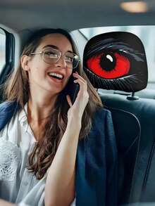 2Pcs Red Evil Eye Car Headrest Covers – Funny & Stylish Elastic Seat Pillow Covers For Car Interior, Washable Breathable Ice Silk Design, Universal Fit For Front Seats, Perfect For Long Drives & Auto Decor - Multicolor - View 5