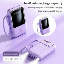 Mini Cargador Portátil Rápido de 20,000Mah 5V2A, Cargador de Teléfono Multifuncional de Alta Capacidad, Cable Desmontable 4 en 1, Luces LED Ultra Brillantes, Batería Esencial para Viajes, Pantalla Inteligente Digital, USB-C - Rosa Pálido - Ver 2
