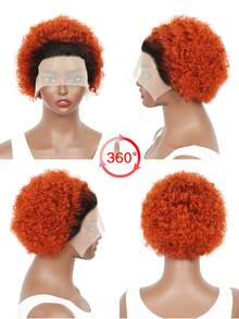 精灵短卷发假发 水波纹蕾丝闭合假发 真人发假发 预拔毛侧分蕾丝假发 女士真人发假发 #350 #99J #1B #1B/27 #1B/350 #1B/99J 圣诞假发