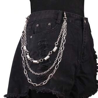 1 Piece Unisex Street Punk Style Pants Chain (Skirt Chain) With Silver Industrial-Style Spring Chain Details, Multi-Layered For Personalized Decoration, Suitable For Daily Outfits And Music Festival Looks.