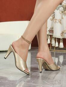 Nuevos zapatos de moda para mujer con patrón de rombos, estilo retro de cuero sintético con remaches, para uso en exteriores en verano - Dorado - Ver 3