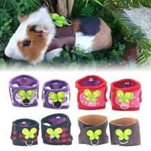 حزام صدر مخطط قابل للتعديل وقابل للتنفس من الجينز لحيوانات أليفة صغيرة مع سير، مناسب الغينية والهوامستر والأرانب، سير خارجي مريح، باللون الأحمر والبنفسجي والأزرق مع تصميم زهري، اكسسوارات للحيوانات الأليفة - متعدد الألوان - مشاهدة 3