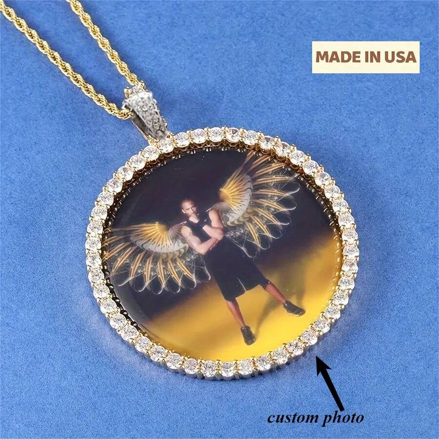 1 Men's Hip-Hop Style Photo Chain Necklace - Customizable Circular Pendant With Personalized Image, Suitable For Daily Wear And Party Jewelry, Providing Him With A Unique Birthday/Holiday Gift, Birthday Gift - Multicolor - View 1