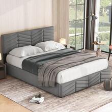 Bed Frames - 灰色 + 天鵝絨 + 140厘米*190厘米 - 查看 5