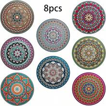 Mandala Drink Coasters  - 8 Set Ceramic Boho Coaster For Drinks Absorbent With Cork Base And Black Holder - Coasters For Coffee Table Apartment Wooden Bar Mugs Glasses Cup Beer Coffee Table Decor Home And Living New In Dinnerware  Household Items Outdoor Supplies Winter Gifts For Christmas - 多色(八件組)10cmX10cm - 查看 8