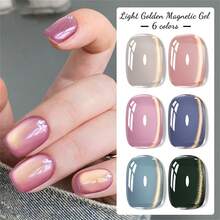 MEET ACROSS 6支装浅金色猫眼凝胶指甲油，带磁性棒；7毫升裸粉色金色闪粉磁性猫眼凝胶指甲油；半永久可卸UV凝胶指甲油，美甲DIY，适用于家庭和美甲沙龙。 - 彩色 - 查看 6