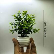 3pcs Artificial Mini Potted Plants, Plastic Fake Plants For Home, Office, Bedroom, Living Room, Bathroom Decor, 12cm/4.72in With Base - Green - View 7