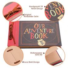 OUR ADVENTURE BOOK Adventure Book Scrapbook Album 11.9 X 7.6 Inch 80pages,3d Retro Embossed Letter Hard Cover Movie Up,Memory Book For Couples,DIY Album For Anniversary,Wedding,Travelling,Friends,Family,Couple Gifts - 復古色 - 查看 4