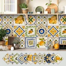12pcs Bohemian Floral Ceramic Tile Stickers, Self-Adhesive PVC Stickers For Kitchen Backsplash, Bathroom And Stair Walls - Easy To Apply And Remove, 10/15/20cm*12pcs - Multicolor - View 1