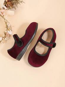 Elegant And Simple Velvet Flat Shoes For Little Girls, Suitable For Indoor Parties Or Christmas Parties To Pair With Dresses - Red - View 6