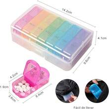 Organizador de Pastilla Semanal, Pastillero con Capacidad de 2 Tomas y 14 Compartimentos, Pastillero Portátil de Viaje para Medicamentos, Organizador Diario de Píldoras - Blanco+multicolor - Ver 2