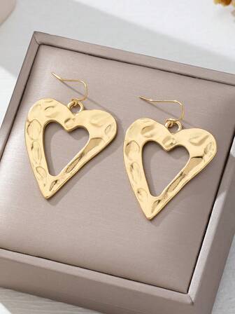 2pcs Asymmetrical Heart Shaped Earrings, Minimalist Design